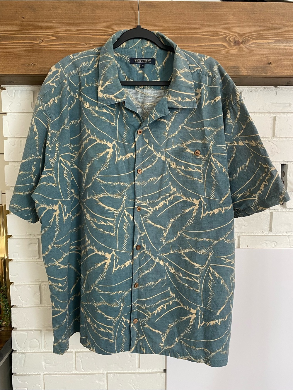 Britches Hawaiian Camp Shirt Blue Tropical Leaf Print Button Up Men’s 4X